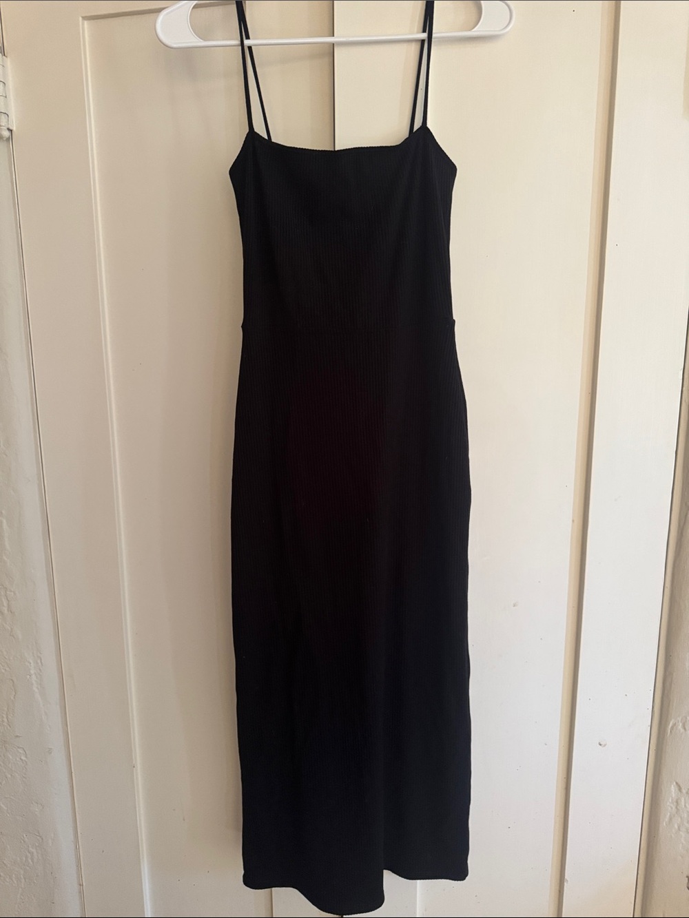 Reformation Black Ribbed Spaghetti-Strap Maxi Dress